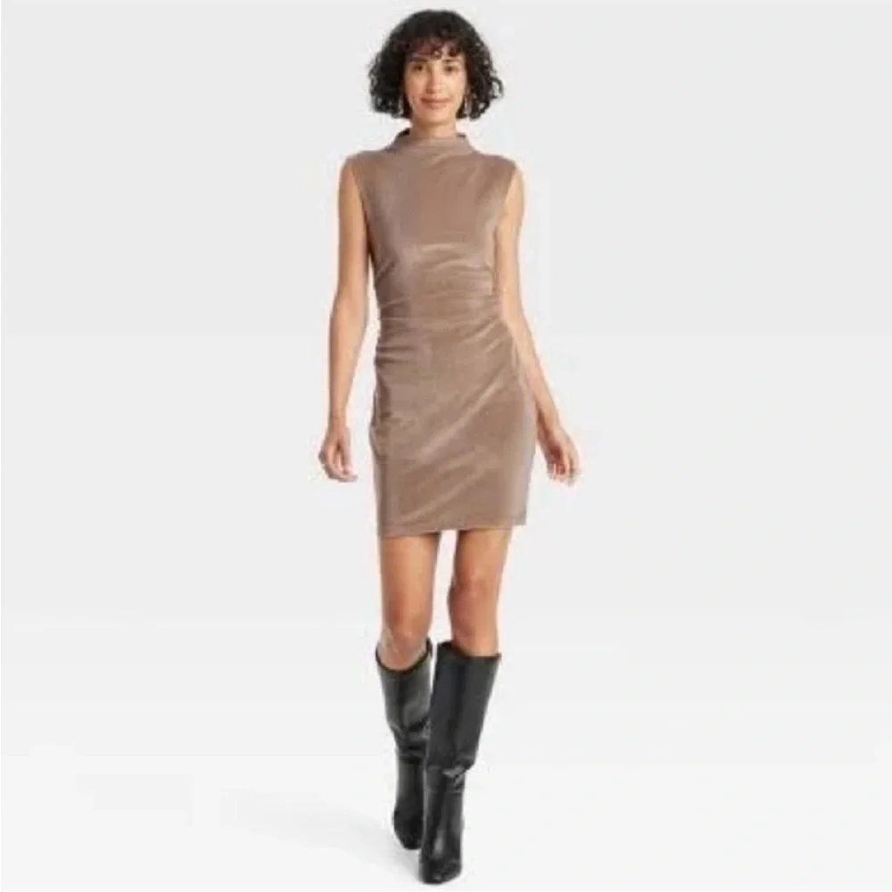 A New Day Ruched Velvet Sleeveless Midi Dress Brown Various Sizes | NWT/NWOT - Picture 1 of 5